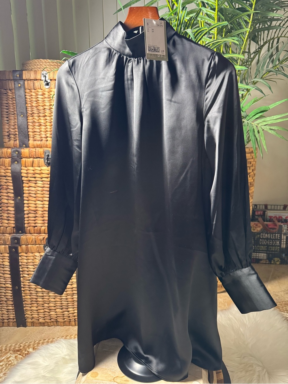 H&M Black Satin Mock-Neck dress